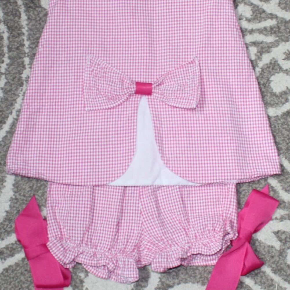 Girls The Bailey Boys Pink Gingham Swimsuit Summer Applique 2pc Bloomer Set 18m - Picture 4 of 4